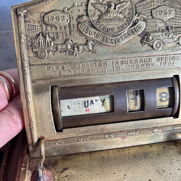 As Is Vintage Embossed Brass Perpetual Desk Calendar - Picture 14 of 16